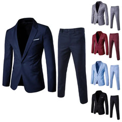 Voguable Slim Fit Business Outfit Stylish Men's Business Suit Set Lapel Single Button Coat Slim Fit Pants with Pockets Workwear voguable