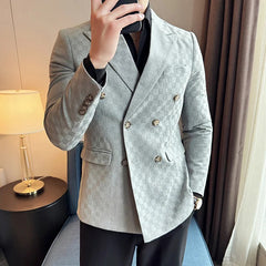 Voguable Luxury Fashion Double Breasted Men Suit Jacket Slim Fit Business Social Wedding Formal Suit Jacket Plus Size 5XL-M Men Clothing voguable