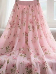 Chiffon Pink Floral Long Skirt Women Elegant Loose High Waist Chic Sweet Skirts Summer Casual Korean Fashion Long Skirts voguable