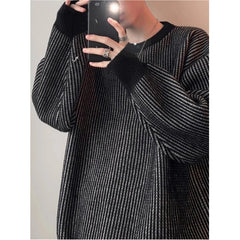 New Japanese Trendy Men Sweater High Street Patchwork Knitted O Neck Long Sleeve Pullover Casual Loose Premium Quality Knitwear voguable