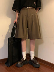 Summer Japanese Retro Simple Solid Color Casual Trousers Men Women Loose Wide-leg Shorts Fashionable and Trendy Five-point Pants voguable