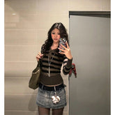 Voguable Y2K Striped Sweater Women Harajuku Cropped Hooded Knitted Pullovers Vintage Grunge Knitwears Winter Korean Long Sleeve Jumpers voguable
