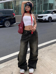Voguable Streetwear Women'S Jeans Harajuku Cargo Pants Y2K Casual Denim Distressed Straight Wide Leg Trousers Female Korean 2024 voguable