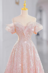 Voguable New Dream Pink Princess Evening Dress The Bride Is Long and Slim Paillette Sexy Formal Dress Women Elegant Evening Dresses voguable