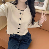 Voguable Simple Round Neck Single-breasted Knitted Cardigan New Chic Sweet Girl Top voguable