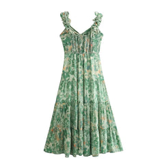 Voguable Holiday Summer Dresses 2024 Women Sleeveless V Neck A-line Floral Print Long Dress Casual Vestidos voguable