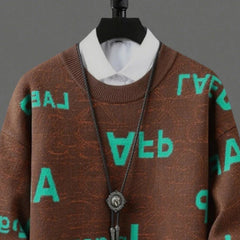 New American Trendy Men Sweaters Light Luxury Letter Printed Knit O Neck Long Sleeve Pullover Casual Loose High Street Knitwear voguable