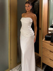 Elegant Off-shoulder Sexy Maxi Dress Women Fashion Strapless Sleeveless Backless Ruched Bodycon Club Long Dress New voguable