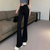 Voguable Korean Fashion Simple Sweet Summer New Slim Fit Bandage Flare Pants Women Solid Elastic High Waist Drawstring Straight Trousers voguable