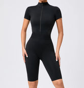 Voguable Women's One-Piece Suit Zipper Short Sleeve Gym Push Up Workout Clothes Fitness Short Bodysuit Sportswear Jumpsuits voguable