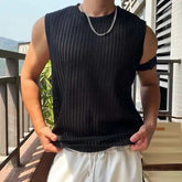 Voguable Korean Style New Fashion Men's Clothing Hollow Out Sleeveless Tops All-match Comfortable Ventilate Tank Tops voguable
