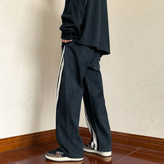 Spring KPOP Fashion Style Harajuku Slim Fit Trousers All Match Vintage Jeans Loose Casual Wide Leg Pants Patchwork Sweatpants voguable