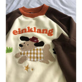 Voguable Womens Clothing Cute Embroidery Street Sweatshirt Pullover Shirt Letter Printing Long Sleeves Casual Warm Oversize Ladies Tops voguable