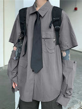 Voguable Dark Academic Gothic Tie Shirt Women Harajuku Vintage Patchwork Y2K Blouse Bf Oversize Loose Removable Long Sleeve Tops voguable