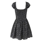 French Style Floral Print Dress Women Sexy V Neck Short Sleeve A-line Mini Summer Dresses Casual Holiday Robe