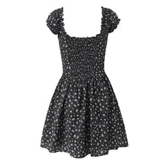 French Style Floral Print Dress Women Sexy V Neck Short Sleeve A-line Mini Summer Dresses Casual Holiday Robe