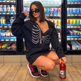 Harajuku Fashion Street Trend Comfort Casual Style Sternbone Hot Drill Personality Zipper Hooded Loose Type Hoodie Early Autumn voguable