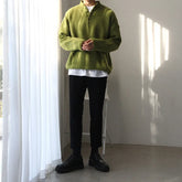 Autumn and Winter New Niche Knitted Sweater Men Stand-up Collar Button Solid Color Harajuku Mens Sweater Loose Casual Pullover voguable