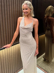 Spaghetti Strap Polka Dot Dress For Women Gown Fashion Irregular V Neck Sleeveless Backless Bodycon Club Long Dress voguable