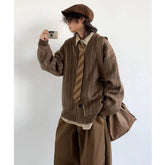 Men's Winter Clothes Japanese Retro Striped Sweater Cardigan Men and Women College Style V-neck Knitted Men's Cardigan Coat voguable