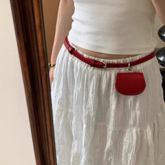 Korean Fashion All Match Mini Handbags Women Vintage Ins Belt Purses Solid Leather Streetwear Simple Waist Packs Y2k Aesthetic voguable