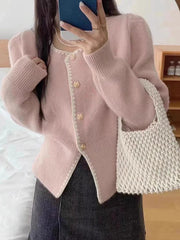 Sweet Chic Soft Cardigan Women Long Sleeve Fashion O Neck Knitted Jacket Fall Korean Casual Female Elegant Buttons Tops Cute New voguable