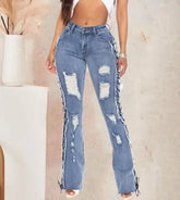 Voguable Autumn New Women's Fashion Trendy High Street, High Elasticity, Sexy Slimming, Piercing Cowboy Women's Pants voguable