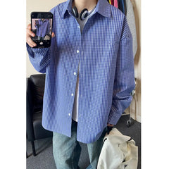 Long Sleeved Shirt Men Oversized Casual Plaid Shirt Men Streetwear Korean Loose Blue Casual Shirt Mens Shirts Plus Size 5XL voguable