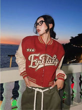 Voguable Pu Leather Letter Print Zipper Long Sleeve Loose Patchwork Jacket Autumn Winter Women Streetwear Outfits Y2K voguable