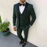 Voguable Luxury 3pcs Men'S Slim Fit Groomsmen Suit Dark green Jacket Vest Pant With Non-Stretch Fabric and Color Block Pattern voguable