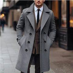 Autumn Winter Men's Woolen Coats Business Casual Fashion Double Breasted Long Woolen Trench Male England Style Wool Blends Coat voguable