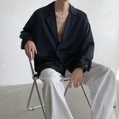 Voguable Korean Oversized Shirt Men Fashion Society Men Dress Shirt Casual Loose Long Sleeved Shirt Men Black White Formal Shirts M-XL voguable