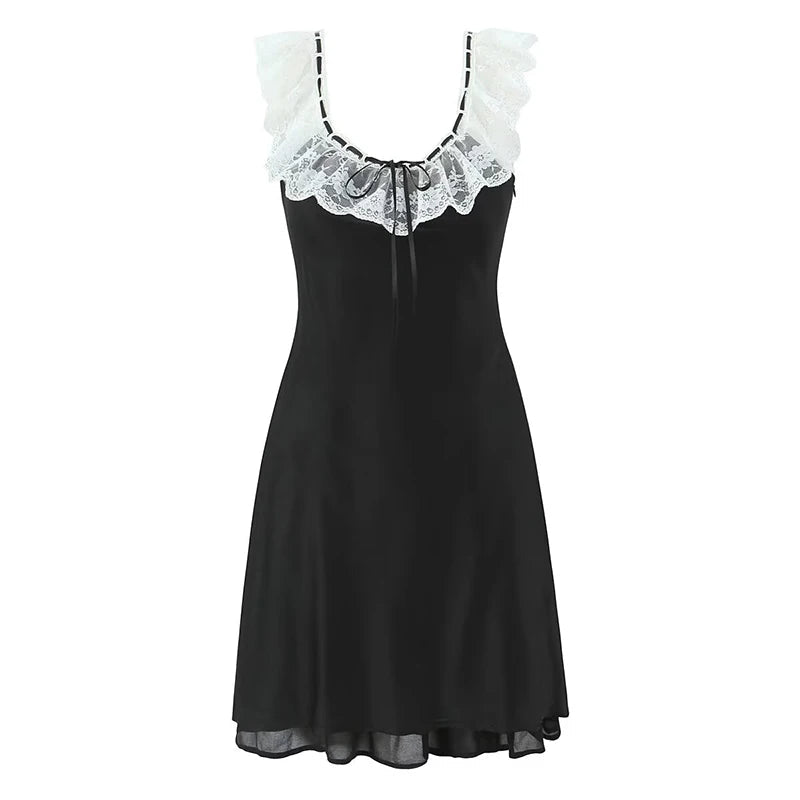 Romantic Girl Lace Spliced Sexy Off Shoulder Dress Women Short Sleeve Slim A-line Mini Dresses Summer Robe voguable