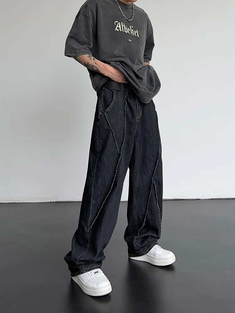 New Summer Jeans Men Patchwork Denim Trousers Male Oversize Loose Casual Wide-leg Pants Streetwear Harajuku Clothing voguable
