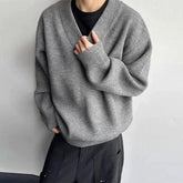 New American Vintge Men V Neck Sweaters Casual Drooping Solid Color Long Sleeve Knitwear Premium Quality Knitted Pullovers M-2XL voguable
