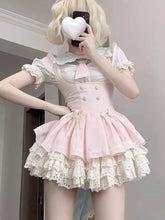 Voguable 2024 Lolita Kawaii 2 Piece Sets Women Cute Slim Blouse Blouse + Sweet Lace Sleeveless Y2k Mini Dress Japanese Style Fashion Suit voguable