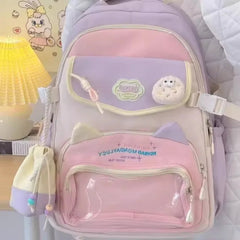 Fashion Transparent Sweet Kawaii Backpack High-capacity Y2k Aesthetic Schoolbag Women Students Contrast Color Patchwork Ita Bags voguable
