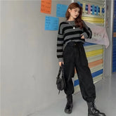 ZMZBCH Korean Style Autumn Striped Cropped Sweater Women Vintage Oversize Knit Jumper Female Long Sleeve O-neck Pullovers Tops voguable