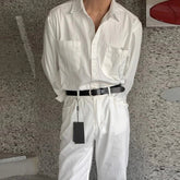 New Men Luxury Korean Style Shirts Casual Long Sleeve Drapped Solid Color Button-down Cardigan Fashion Business Leisure Blouse voguable