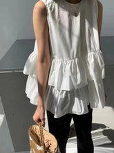 Voguable Summer Sleeveless Vests Tops Women Ruffle Patchwork Fashion Pleated Ladies Blouses Korean Style Loose Sweet Woman A-Line Tops voguable