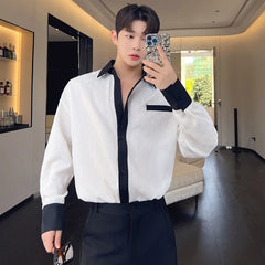 Voguable Fashion Korean Shirt Long Sleeve Color Contrast Design Edge Men's Elegant Trendy 2024 Spring Casual Loose Tops New voguable