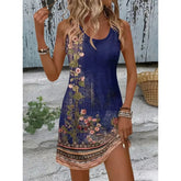 Voguable European and American summer new sleeveless vest sling print A-swing dress voguable