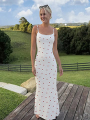 Elegant Heart Print Ribbed Maxi Dress Women Summer Y2K Trend Square Collar Backless Robe Daily Casual Fashion Outfits voguable