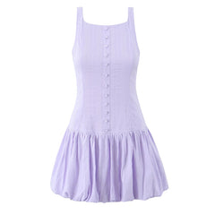 Sexy Backless Sleeveless Short Dress Women Front Button A-line Mini Summer Dresses Elegant Female Holiday Cotton Robe