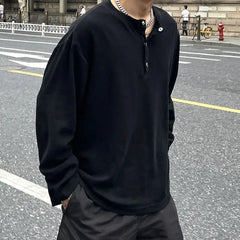 Men's Trend Button Loose T Shirts Spring Autumn New Long Sleeve Solid Color Plus Size Tops Tees Fashion Casual Men Clothing voguable