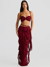 Summer Lace Sexy Two Piece Sets Women Fashion Strapless Crop Tops And Maxi Skirt Female Elegant Beach Party 2 Piece Set voguable