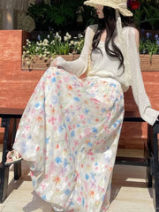 Voguable New Sweet Mujer Faldas Print Bud All-match Ball Gown Fresh Mujer Falda Lace Up Mid-length Gentle Casual Skirt voguable