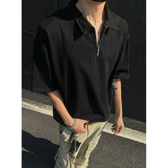 Mens tshirt Loose Fit Half Zip Polo Collar Solid Color Summer T Shirt New Casual Sports Comfortable Daily Basic Top voguable