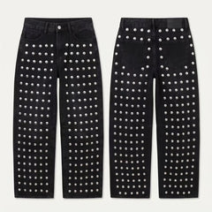 Voguable Y2K Punk Women Flare Jeans High Waist Light Blue Washed Denim Pants Metal Stud Decoration Fashion Boot Cut Denim Trousers voguable