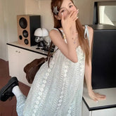 Voguable Sweet Boho Dress Women Summer Holiday Lace Floral Dresses Casual Vintage Spaghetti Strap Sleeveless Sundress voguable